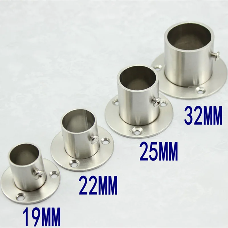 2pcs/lot Stainless Steel Pipe Bracket 19-32mm Hanging Rail Rod Pole Socket End Holder Dia Tube Support Flange Seat for Wardrobe