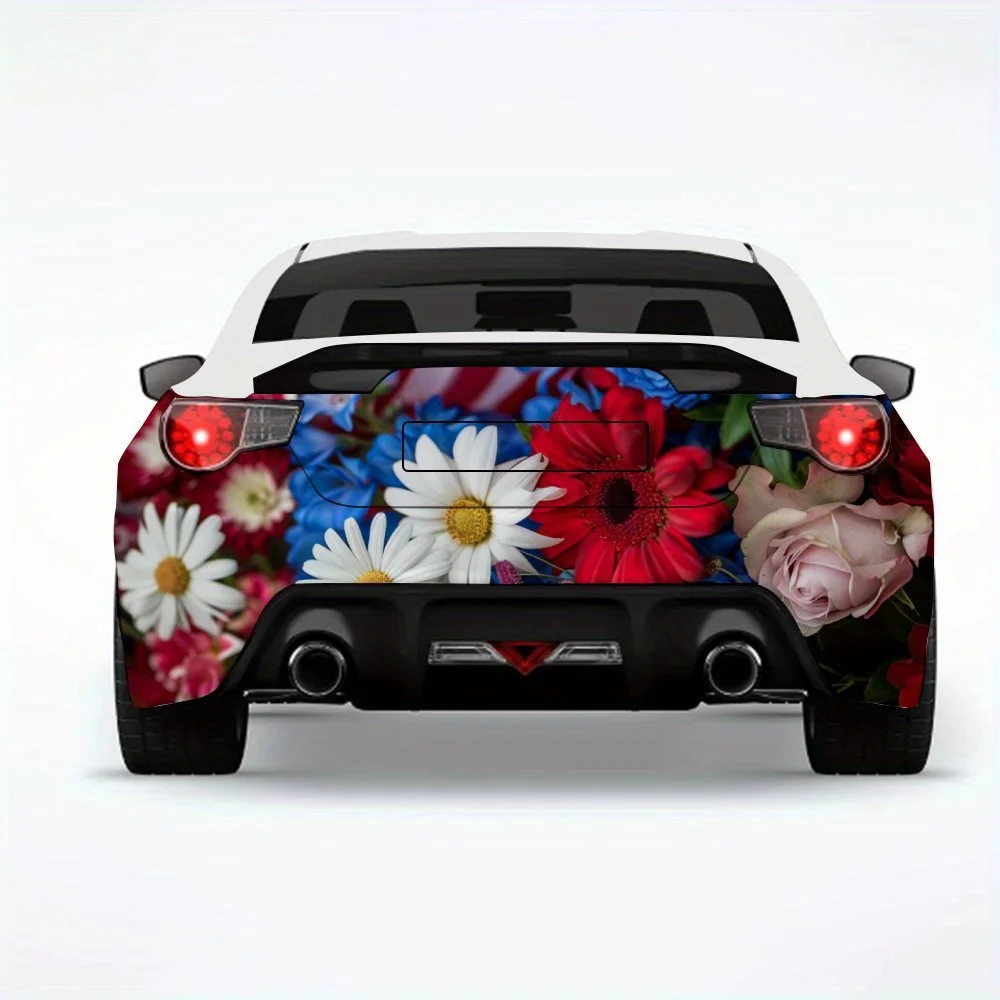 

Flag_and_Flower_Bouquet Автомобильная наклейка-виниловая наклейка на заднюю часть автомобиля, водонепроницаемые самоклеящиеся виниловые наклейки для хвоста и бампера автомобиля,