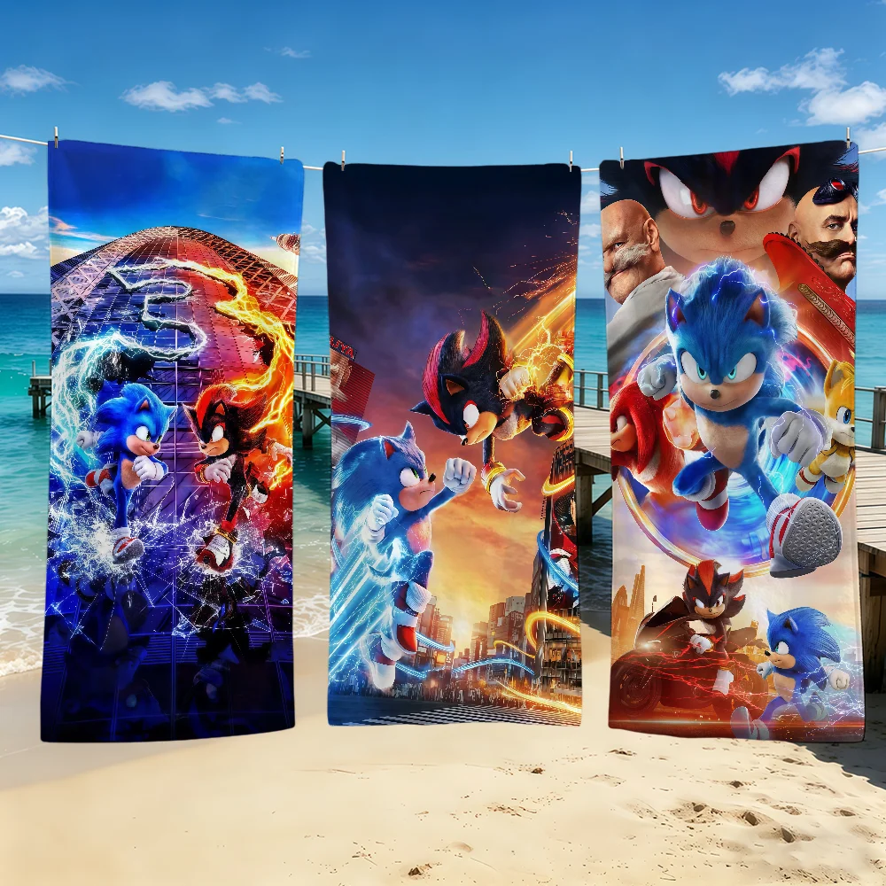 

Cartoon S-Sonic-ES Anime Movie Game Towel For Outdoor Camping Beach Towel Super Absorbent Quick-Drying Summer Towel