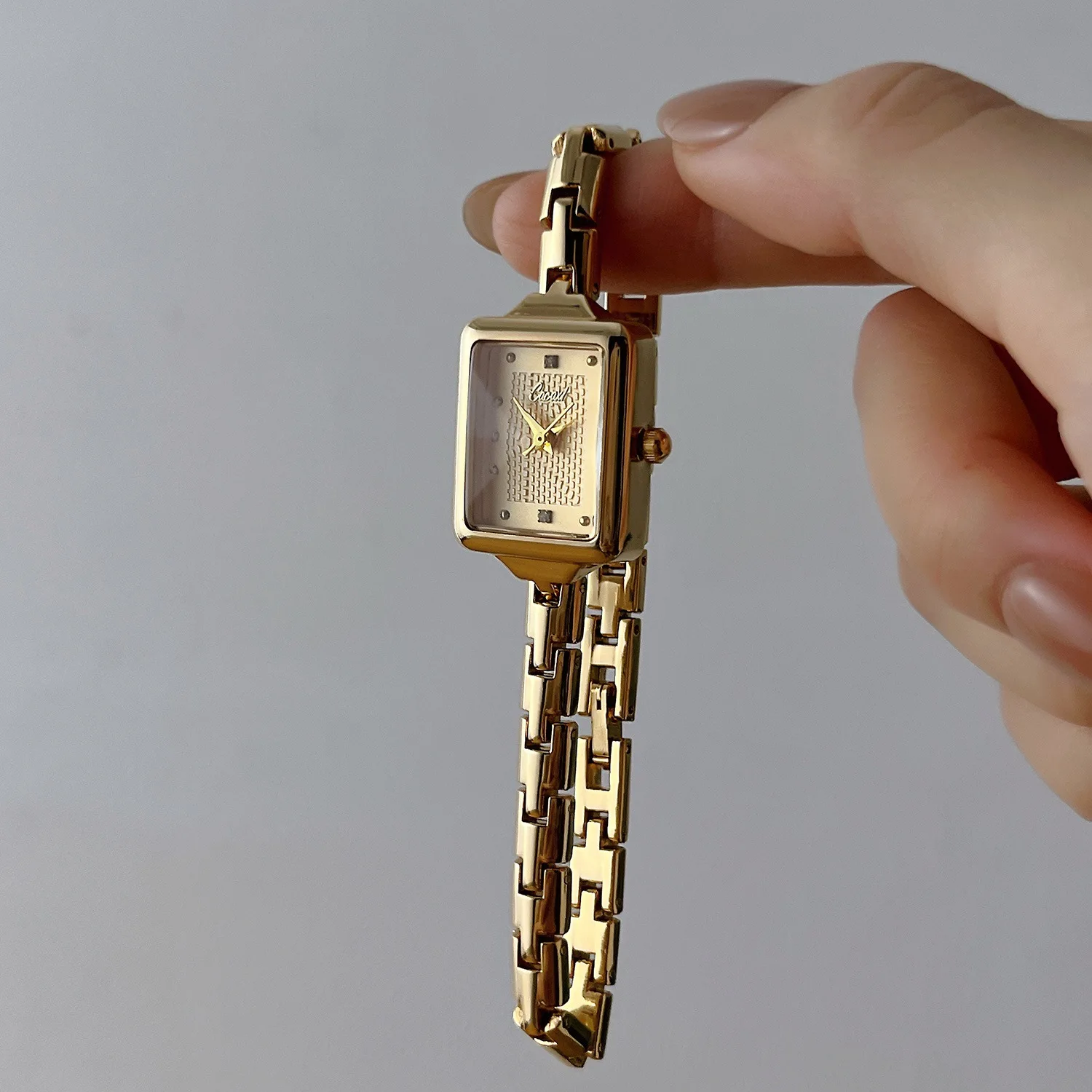 CILOA-Retro Square Women Quartz Watch Gold Bracelet Band Elegant Dress Wristwatch-A258