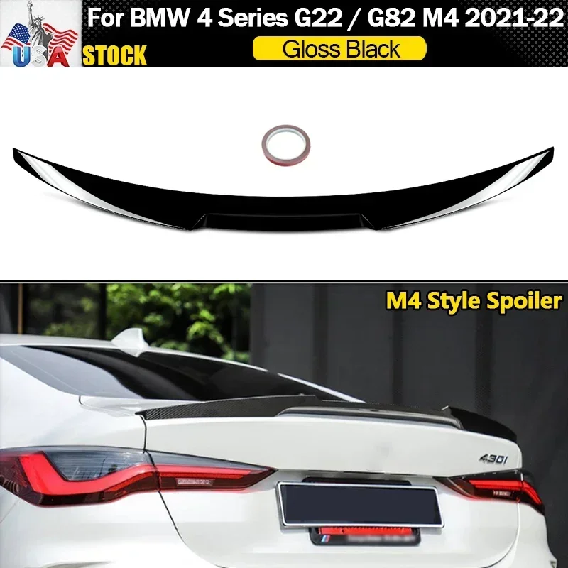 Rear Trunk Spoiler Wing Gloss Black For 21-22 BMW G22 4 Series 430i G82 M4 Style