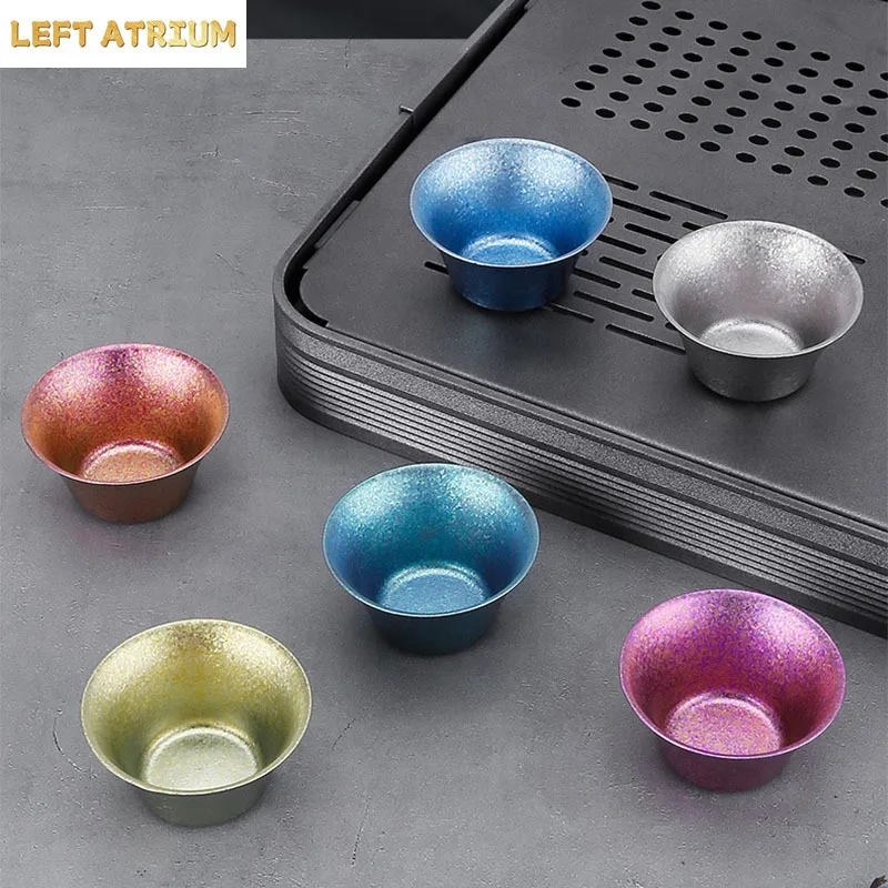 1PCS,40ml Pure Titanium Tea Cup,Double Layer,Crystal/Sandblast,Kung Fu Tea/Wine Set,Antibacterial Master MUG/Whisky Hip Flask