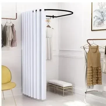 Custom U-shaped Clothing Store Display Shelf Mobile Fitting Room Door Curtains Fitting Ring Changing Room Track Bar