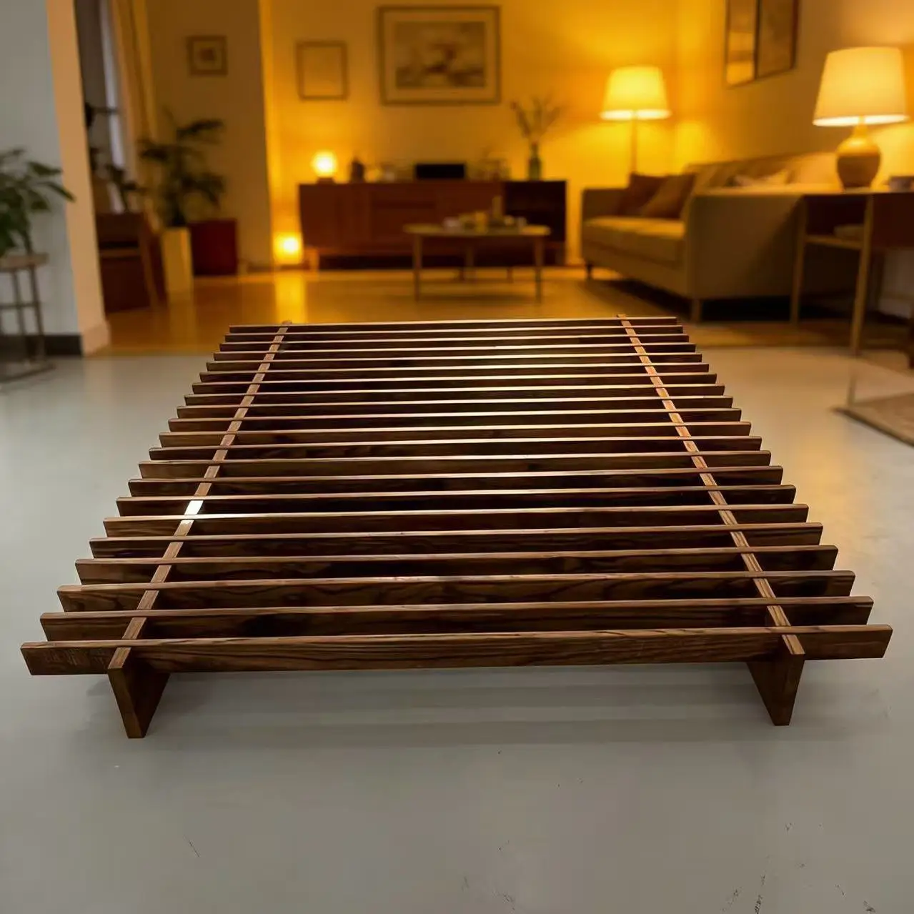 Medieval style solid wood bed without bedside tatami small apartment double master bedroom suspended row skeleton