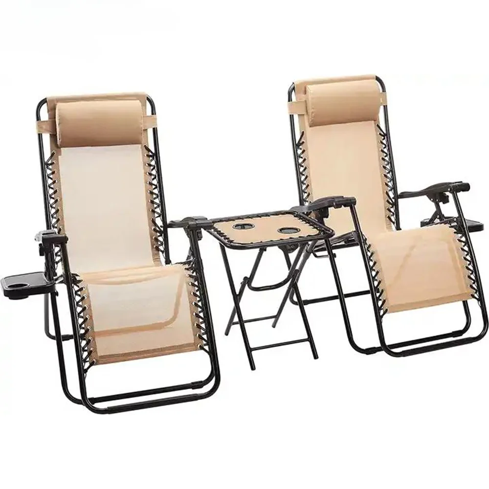 Adjustable Beach Chairs Zero Gravity Chaise Lounge Patio Chair with Canopy Cup Holder Table