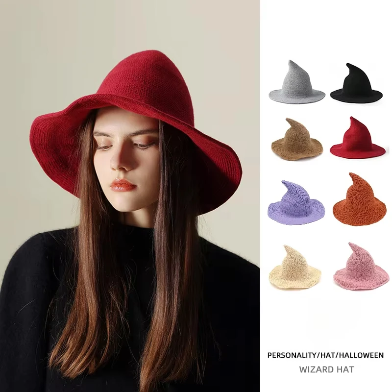 Women's Vintage Wool Knit Witch Hat Halloween Masquerade Party Accessory Dress up Holiday Decoration