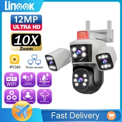 Linook WiFi surveillance camera 12MP 6K 3 lenses CCTV outdoor WiFi camera IP camera PTZ security protection