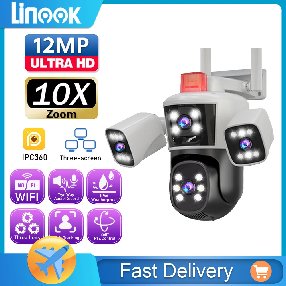 linook wifi camera de vigilancia 12mp 6k lentes cctv ao ar livre wifi camera ip camera ptz seguranca protecao 01