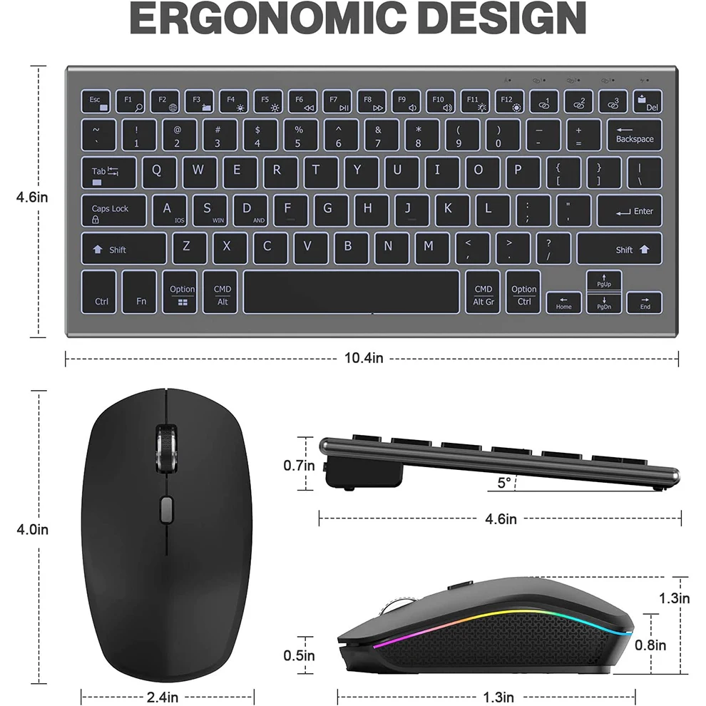 Wireless Keyboard Mouse Combo Backlit Wireless Keyboard and Mouse Multi-Device 2.4G USB Rechargeable Bluetooth Keyboard