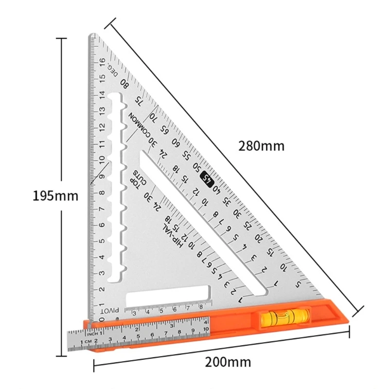 Multifunctional Woodworking Square with Level 8inch Aluminum Alloy TriangleRuler Carpentry Square for Woodworking Gift Dropship