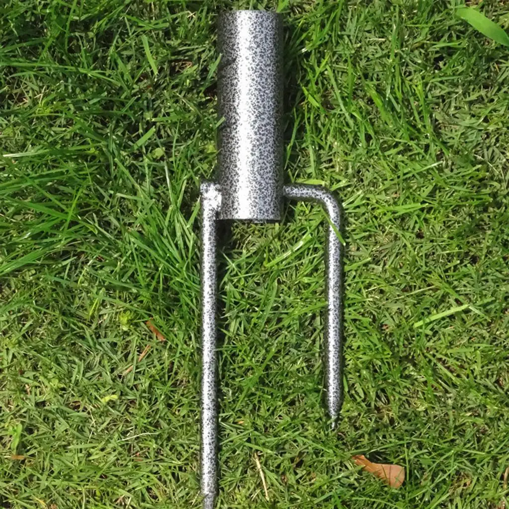 Patio Umbrella Steel Anchor Beach Umbrella Heavy Duty Metal Ground Grass Auger Holder Stands with Two Forks  for Use in  Black