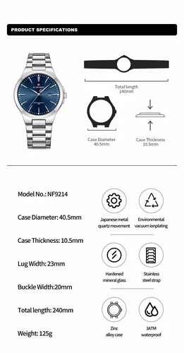 Imagen 2 del producto NAVIFORCE NF9214-Reloj de acero inoxidable para hombre, cronógrafo de diseño Original, a la moda, con calendario Simple, resistente al agua