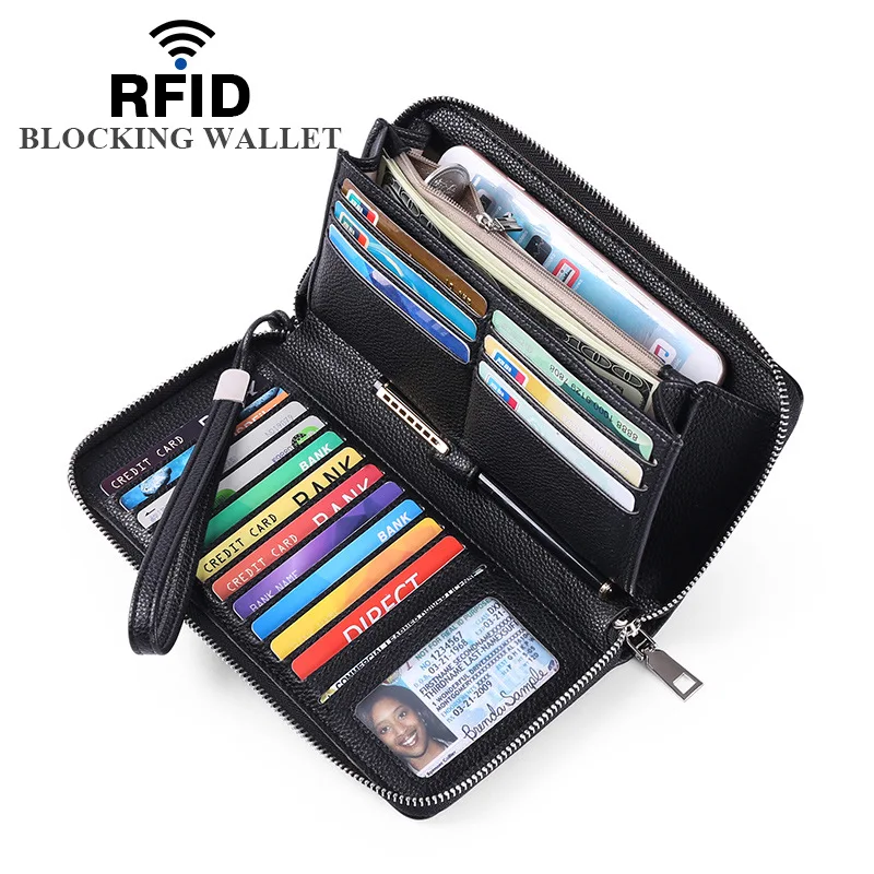 RFID anti-theft brush PU women's wallet large capacity long European and American women's multi card wallet spot wholesale