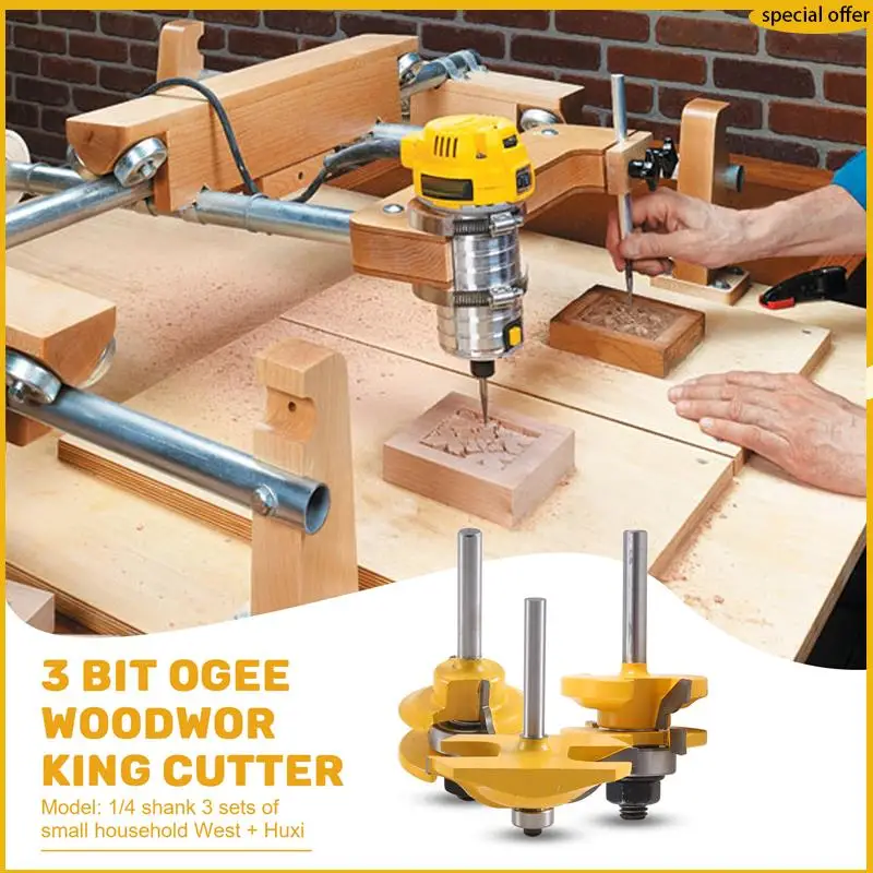 A50I 3 Stück 1/4 Schaft Erhöhte Panel Schrank Tür Router Bit Set – 3 Bit Ogee Holzbearbeitung Cutter Holzbearbeitung Router Bits