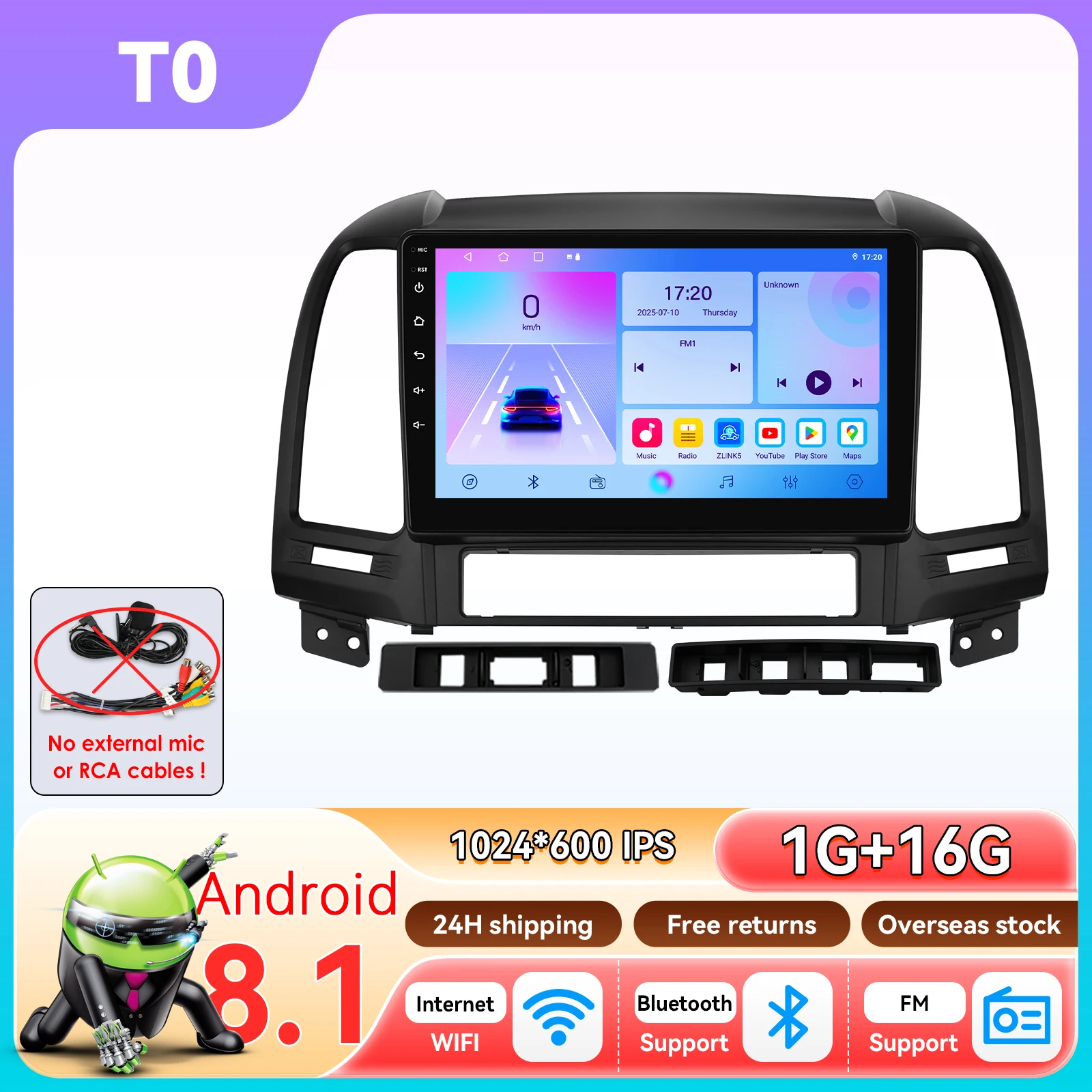 Hizpo 360Camera Android 14 Systeem Autoradio voor Hyundai Santa Fe 2 2006 - 2012 Smart Multimedia Speler Video GPS Stereo Draadloze CarPlay Wifi 4G SWC AI