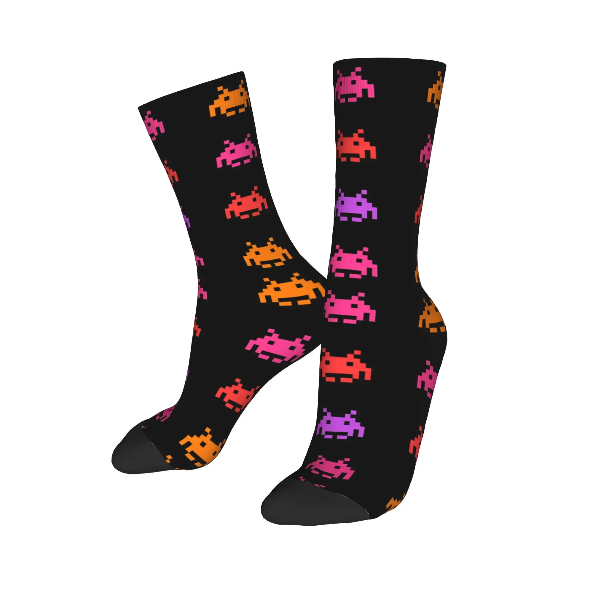 Autumn Winter Cool Unisex Space Invaders Socks Gaming Sweat Absorbing Basketball Socks,