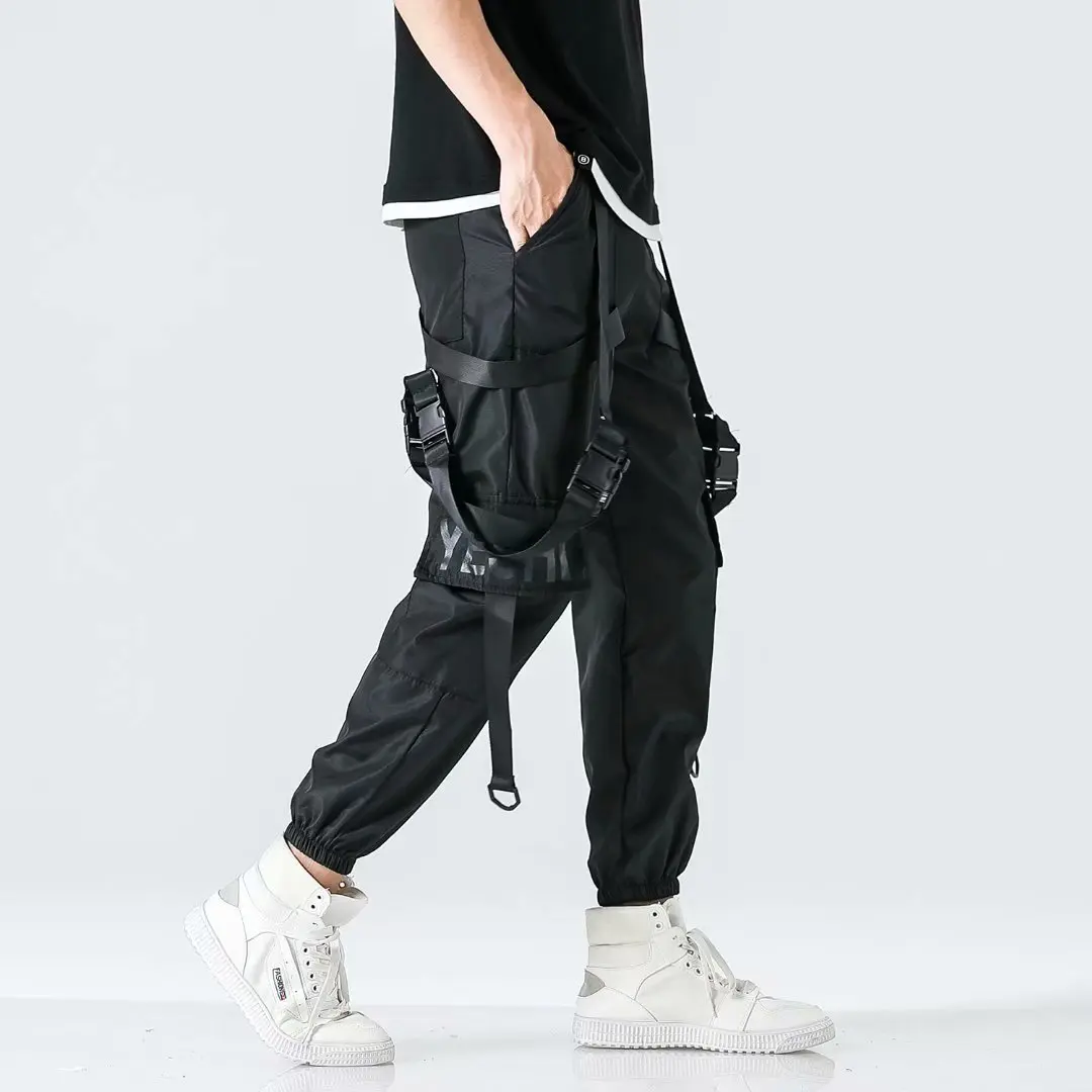 Fashion Techwear Men\'s Pants Joggers Stylish Ribbons Punk Style Streetwear Japanese Harajuku High Streetwear Men\'s Cargo Pants