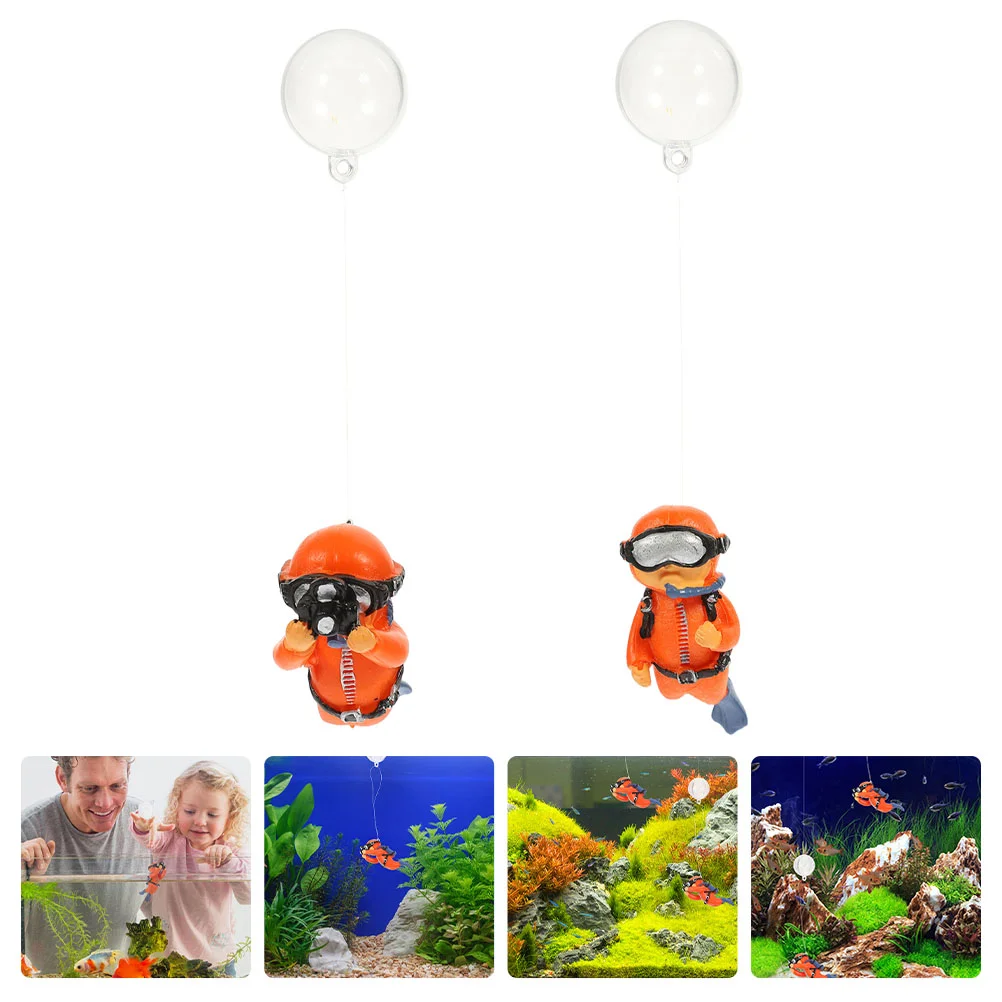 

2 Pcs Fish Tank Landscaping Ornaments Aquarium Decorations Statue Cartoon Diver Pendants Accessories Sculptures Decorative Pvc