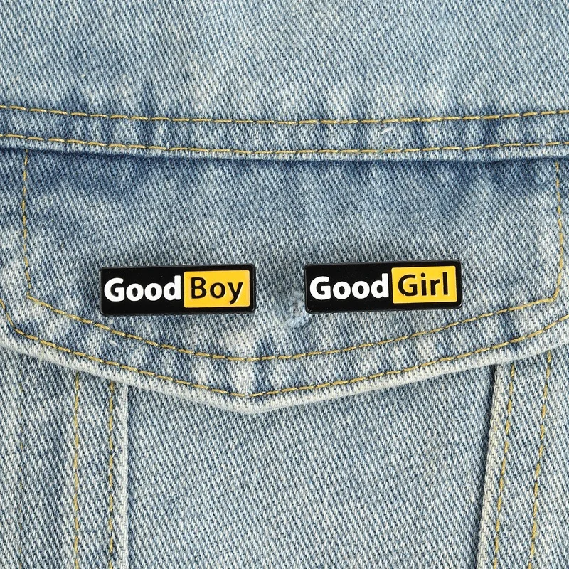 Simple letter series badges, 'GoodBoy' and 'GoodGirl' shaped alloy pins, accessories for clothing and bags, gifts for friends