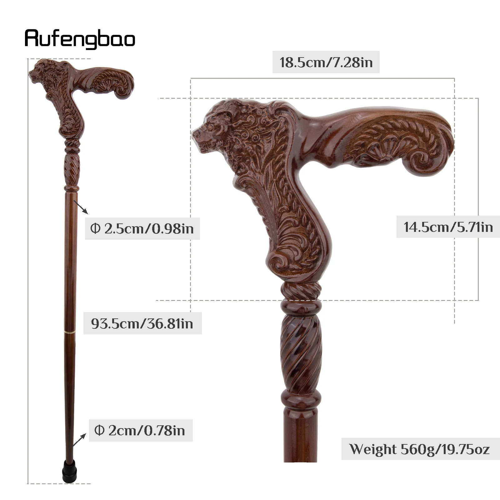 Lion Brown Wooden Fashion Walking Stick Decorative  Stick Cane Halloween For Cosplay And Parties, For Cosplay & Party 93cm