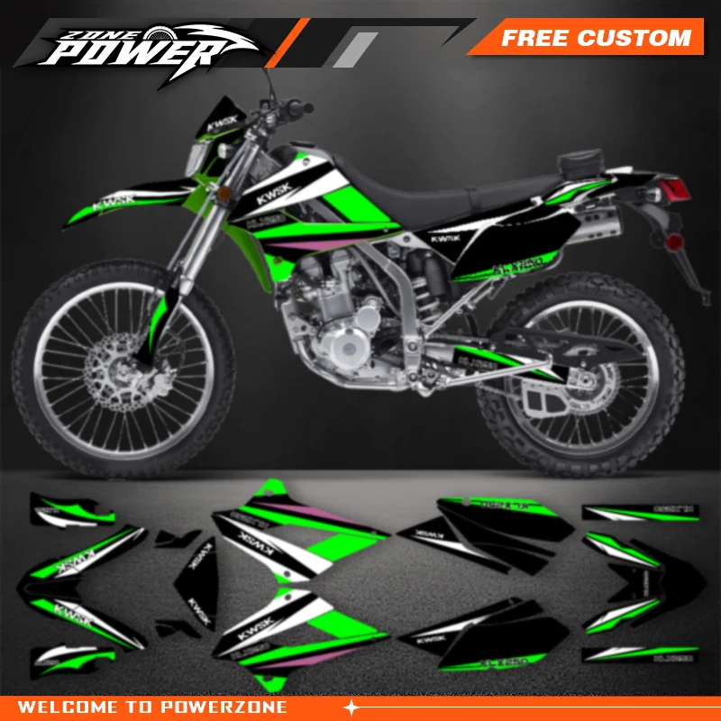 Powerzone New Style Custom Team Motorcycle Fairing Decals Sticker Kit For KAWASAKI KLX250 2021 2020 2019 2018 2017 2016 -2008
