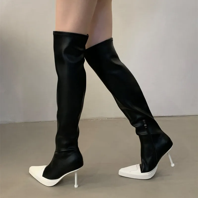 Ins Style Fashion Elastic Leather Slim Women Over The Knee Boots Autumn Winter Sexy Thin High Heels Mixed Clors Long Boots Shoes