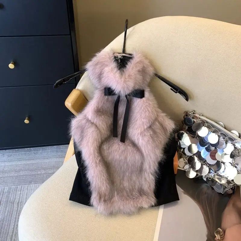 Pink Fuzzy Knit Camisole Women Sweet Y2K Style Winter 2026 New Fluffy Soft Warm Sleeveless Vest Niche Pure Cropped Top