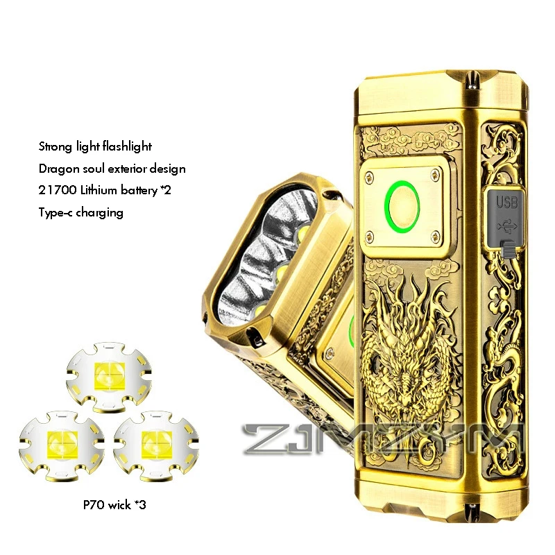 1Pc Powerful Led Flashlight Zinc Alloy P70  Multifunctional Camping Bicycle Night Light  21700 Lithium Battery