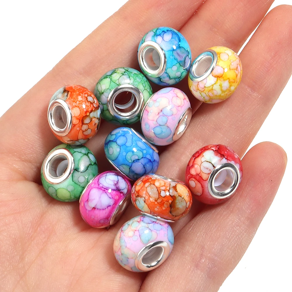 20 Stück 14mm Acrylperlen mit Tintenwaschmuster, runde Perlen mit großem Loch, lose Abstandsperlen für die Schmuckherstellung, DIY Armband, Halskette, Zubehör – Detail 6