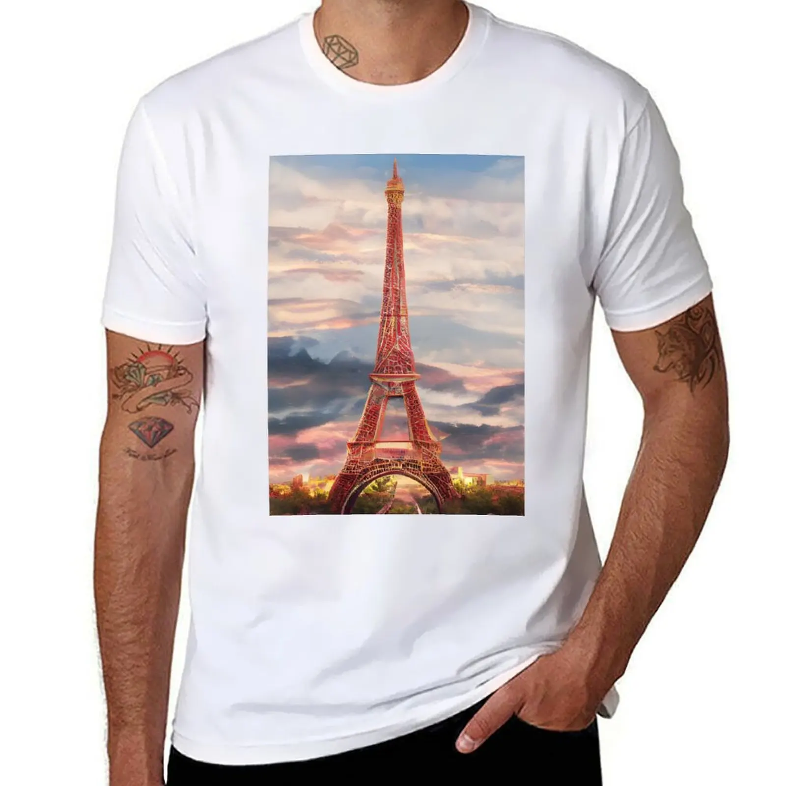 

man shirt cotton t Eiffel tower shirts shirt man for Paris France t t painting T-Shirt graphic casual man vintage