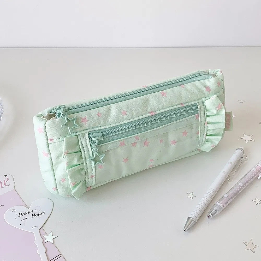 Cute Transparent window Pencil Case Star Badge Display Pen Bag Storage Large Capacity Stationery Storage Pouch Student Gift