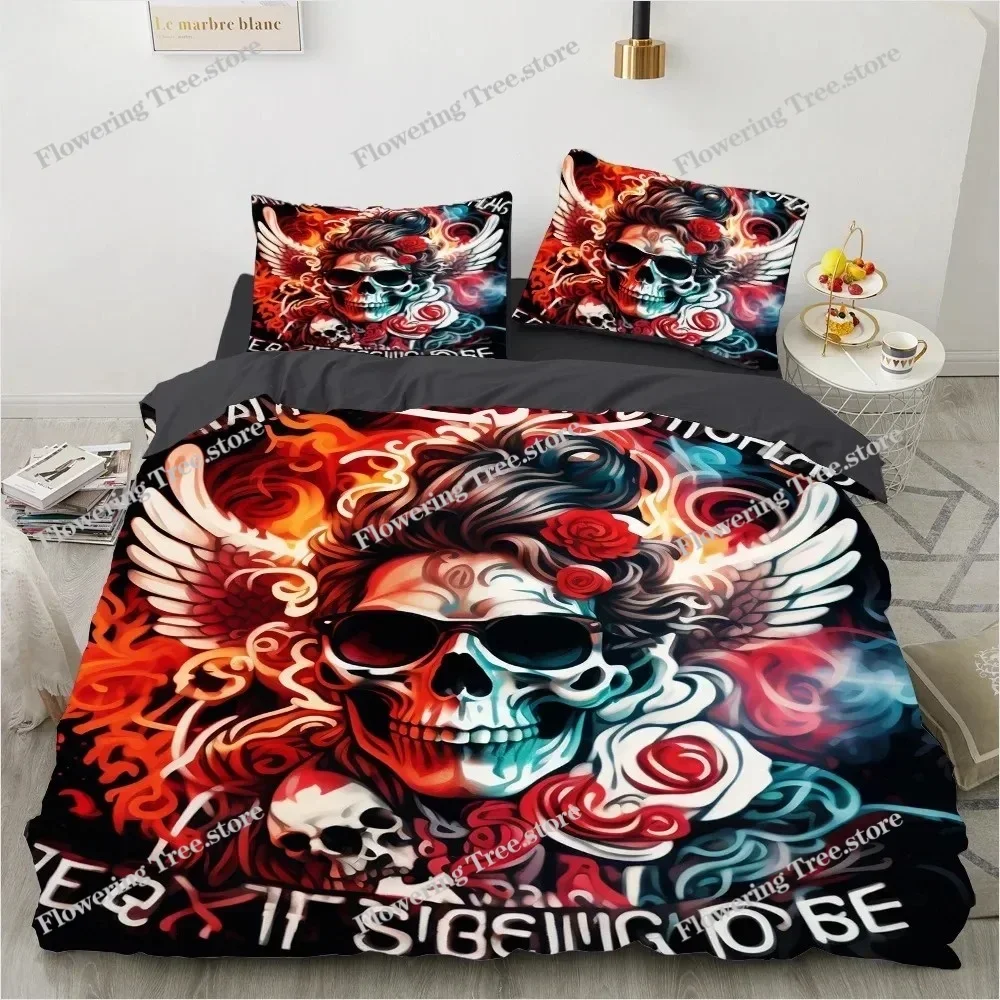

Pink Rose Skull Duvet Cover Set Twin Single Queen King Size Halloween Bedding set Teen Adult Kids Children Bed Linen Qulit Cover