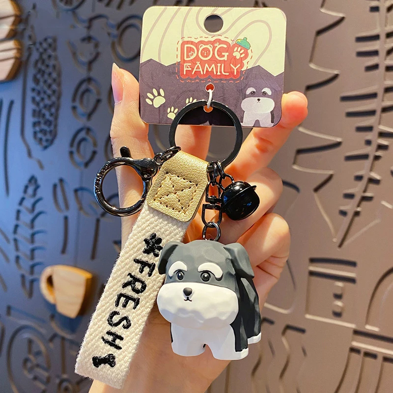 Cartoon Resin Standing Wood Carving Schnauzer Dog Key Chain Female Cute Husky Corgi Doll Keychain Dog Lover Gift Bag Pendant