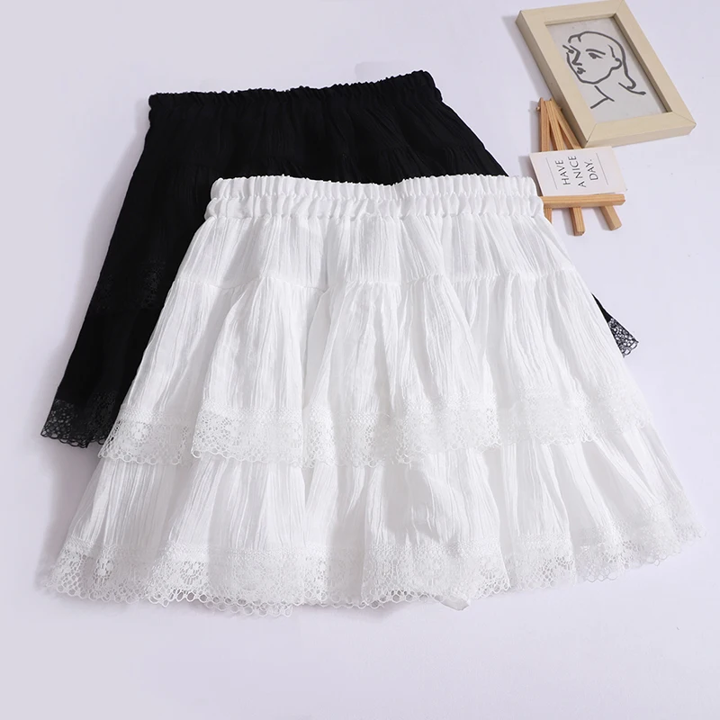 

Lace Mini Skirt Sweet Double Layer Cake Skirt Female Summer New High-waisted Pongee Skirt Fold A-line
