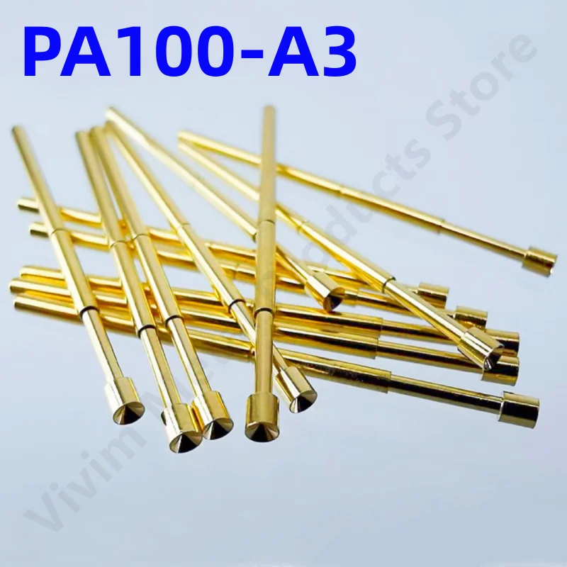 100PCS PA100-A3 Spring Test Probe PA100-A Test Pin Test Tool 33.35mm Dia1.36mm Gold Needle Tip Dia 1.8mm Pogo Pin P100-A P100-A3