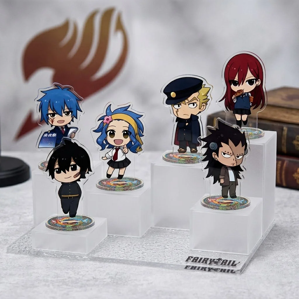 Anime Fairy Tail Acrylic Stand Keychain 10CM Chibi Natsu Dragneel Lucy Heartfilia Erza Scarlet Desktop Ornament Fan Merchandise