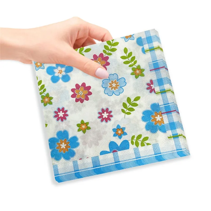 20Pcs/Pack 33x33cm Square Retro Floral Printed Disposable Wedding Party Decoration 2-Ply Square Dinner Napkin