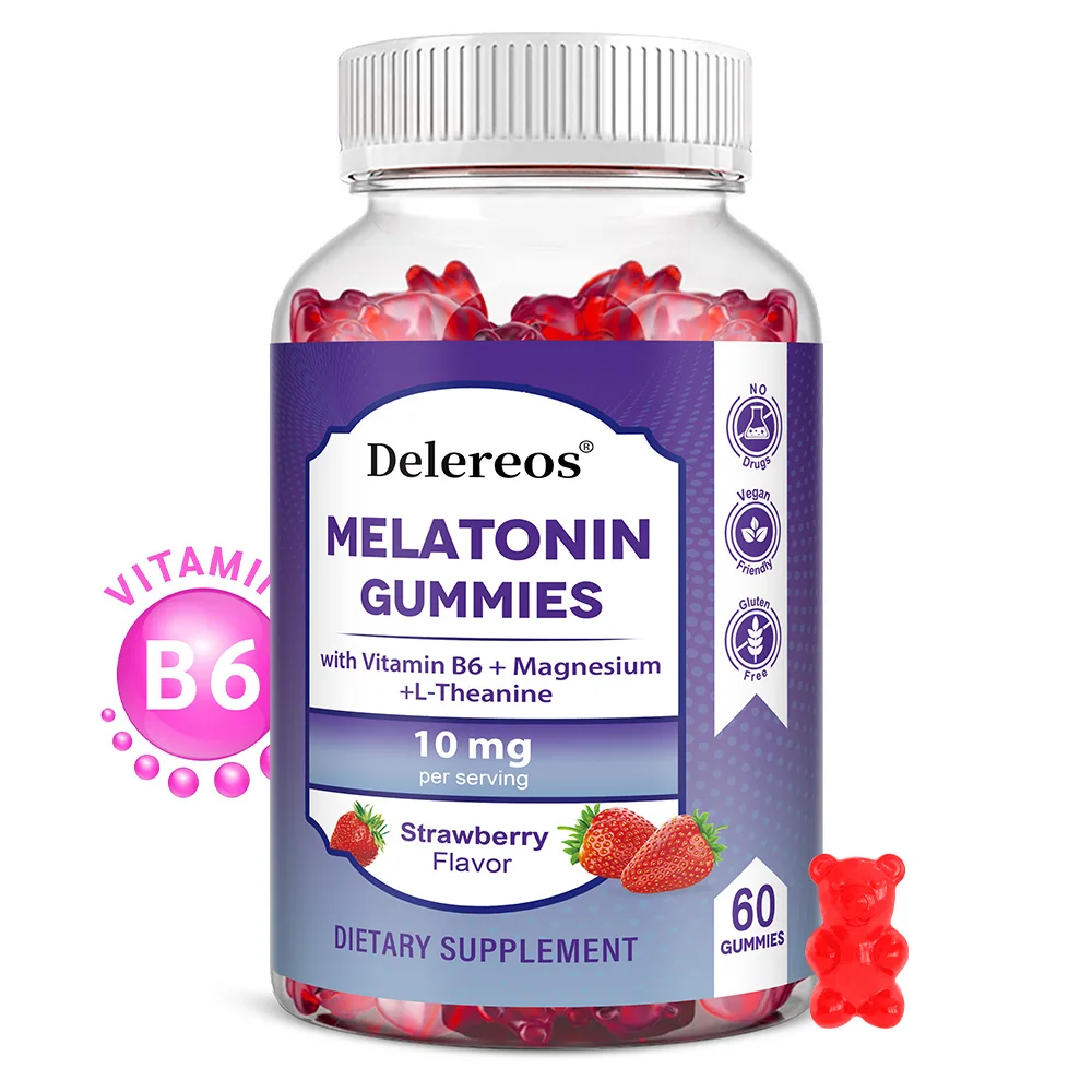 

Мелатониновые жевательные конфеты 10 мг, натуральное средство для сна, способствует здоровому циклу сна и расслаблению, натуральный клубничный вкус, без ГМО, веганские.