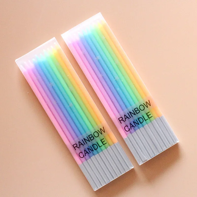 10 Stück kreative Geburtstagskerze mit Farbverlauf, Regenbogenfarben, lange Stangenform, Kerze für alles Gute zum Geburtstag, Partydekorationen