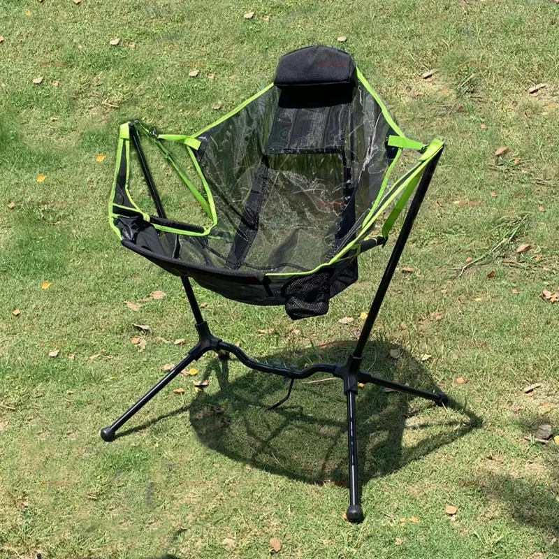 Outdoor Folding Rocking Chair Portable Auto-reclining Camping Chair Fishing Beach Garden Swing Sun Loungers Stretched Footstool