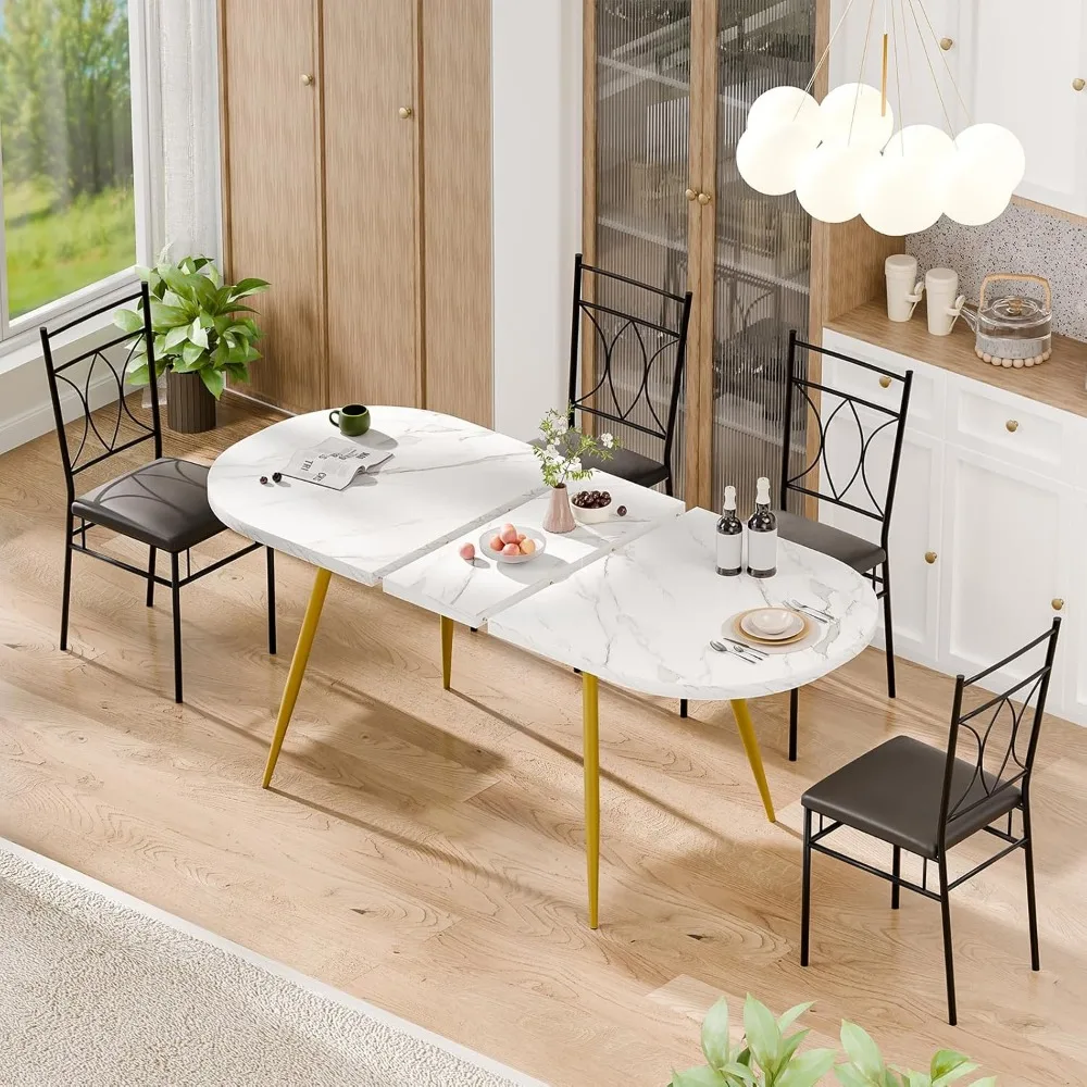 

Extendable Round Dining Table (59" to 70.86") for 4 to 6, Mid-Century Modern Oval Kitchen Table with MDF Wood, for Kitchen, Dini