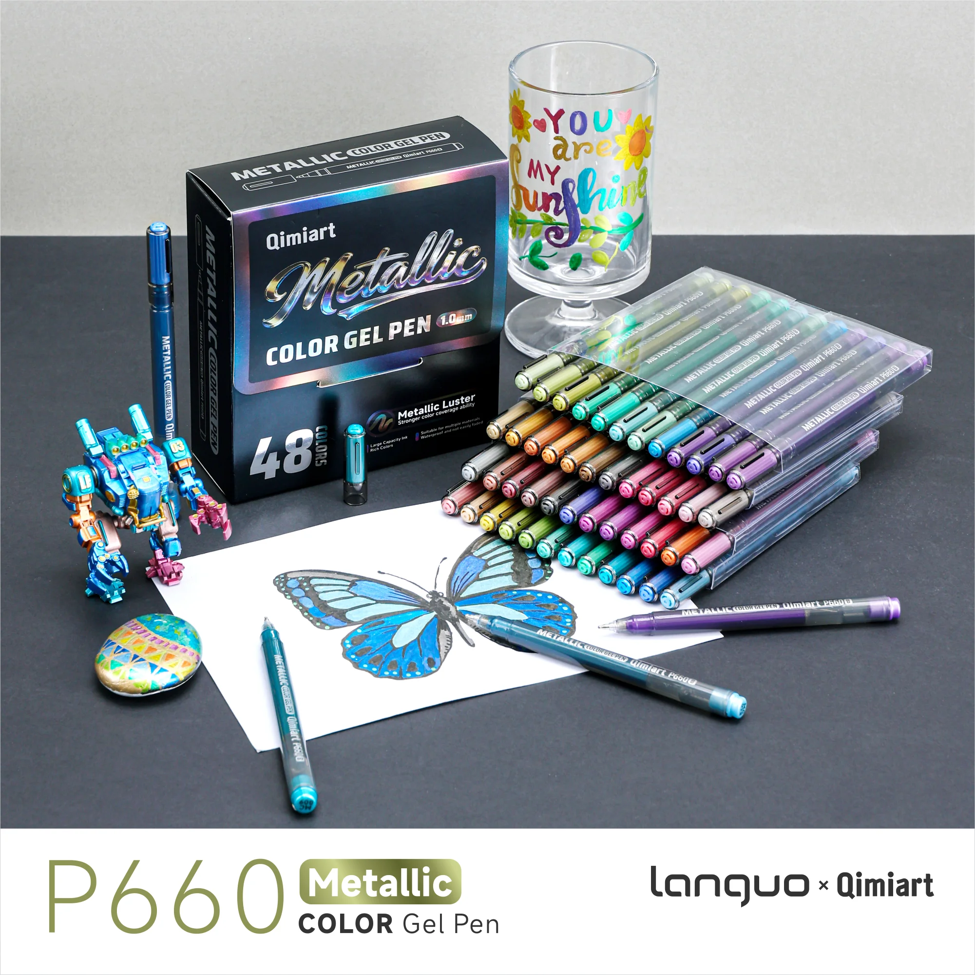 Languo 3D Dreidimensionaler 48-Farben Metallic-Malstift mit 1. 0-mm-Spitze aus Edelstahl, stabiler und gleichmäßigere Tintenausgabe, metallische Glanztextur, stärkere Farbdeckung, geeignet für verschiedene Materialien, wasserfest und lichtbeständig, sehr satte Farben, erfüllt mehrere Zeichnungsbedürfnisse, geeignet zum Zeichnen, Schreiben, Markieren, DIY... Nagelkunst, Glas, Keramik – Detail 18