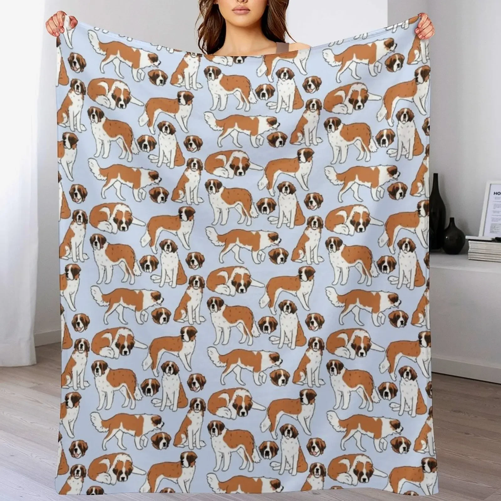Saint Bernard cute illustration pack Throw Blanket Portable Lightweight Blanket for Travel Camping