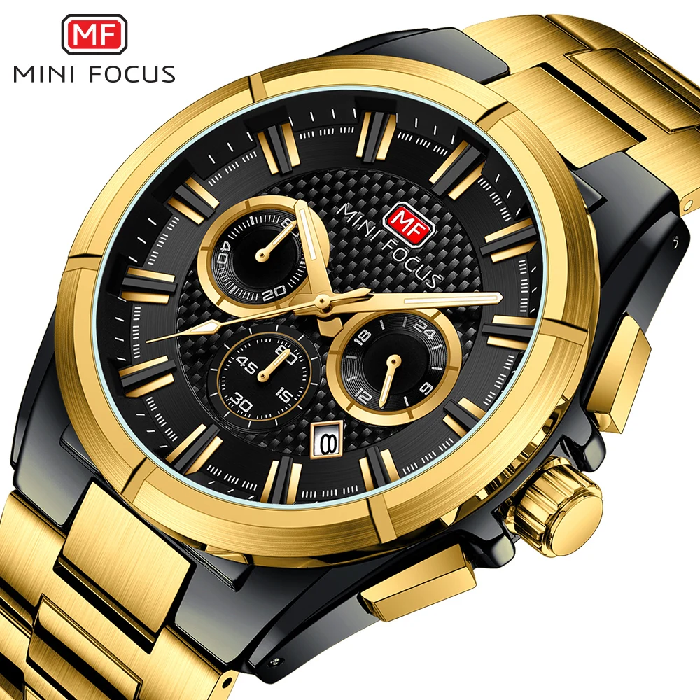 MINI FOCUS Man Watch High Quality Waterproof Chronograph Luminous Men\'s Wristwatch Stainless Steel Casual Men Quartz Watches