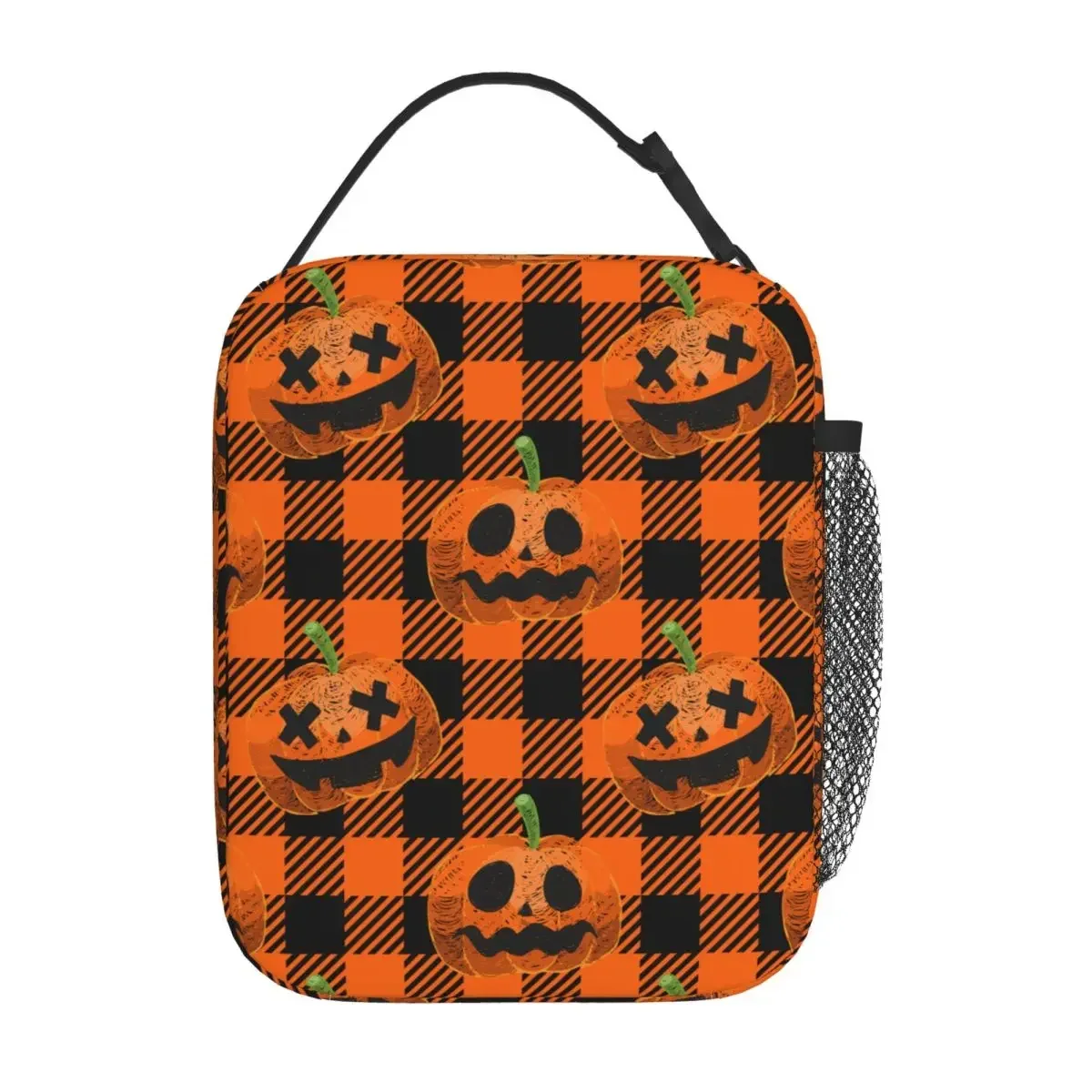 

Halloween Pumpkins Plaid Insulated Lunch Bags Large Meal Container Thermal Bag Tote Lunch Box School Travel Bento Pouch