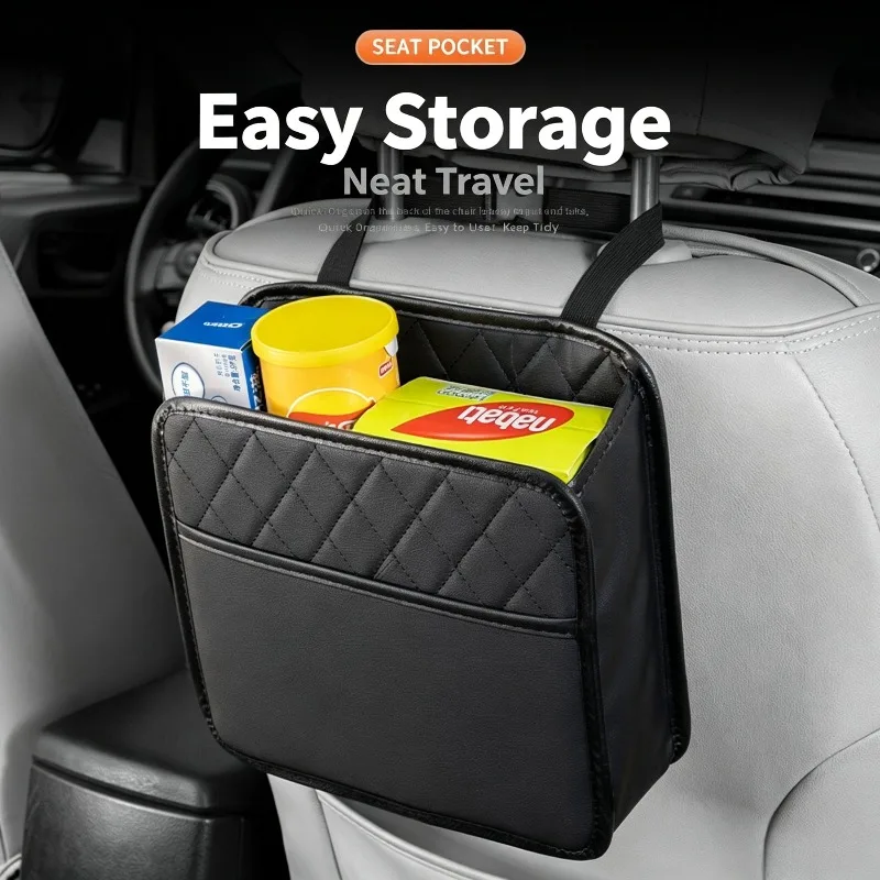 1Pc Car Seat Organizer, Sleek Leather Folding Storage Bag, Multi‑Function Storage Box Trash Can Durable Interior Accessory
