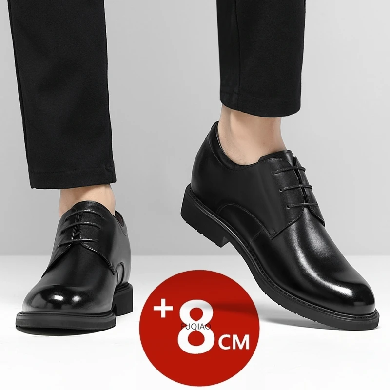 

Fashion Men's Cowhide Invisible Height Increasing Shoes 3cm 6cm 8cm Dress Shoes Business Wedding Commut Formal Elevator Shoes
