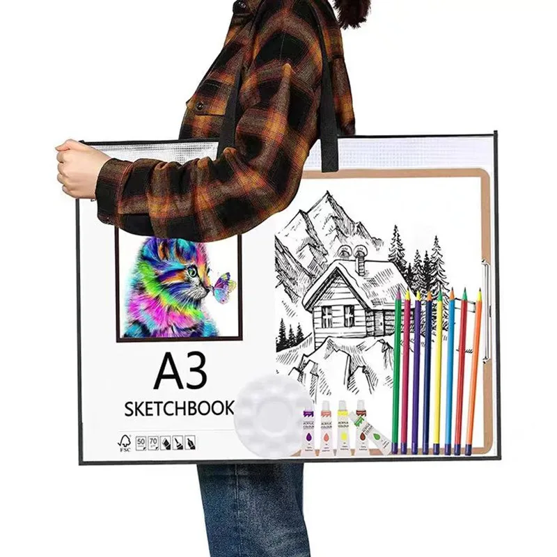 

Portable 2 Pack 19X25 Inches Art Portfolio Case, Portfolio Folder For Artwork, Posters Storage Bag With Zipper And Handle Folder