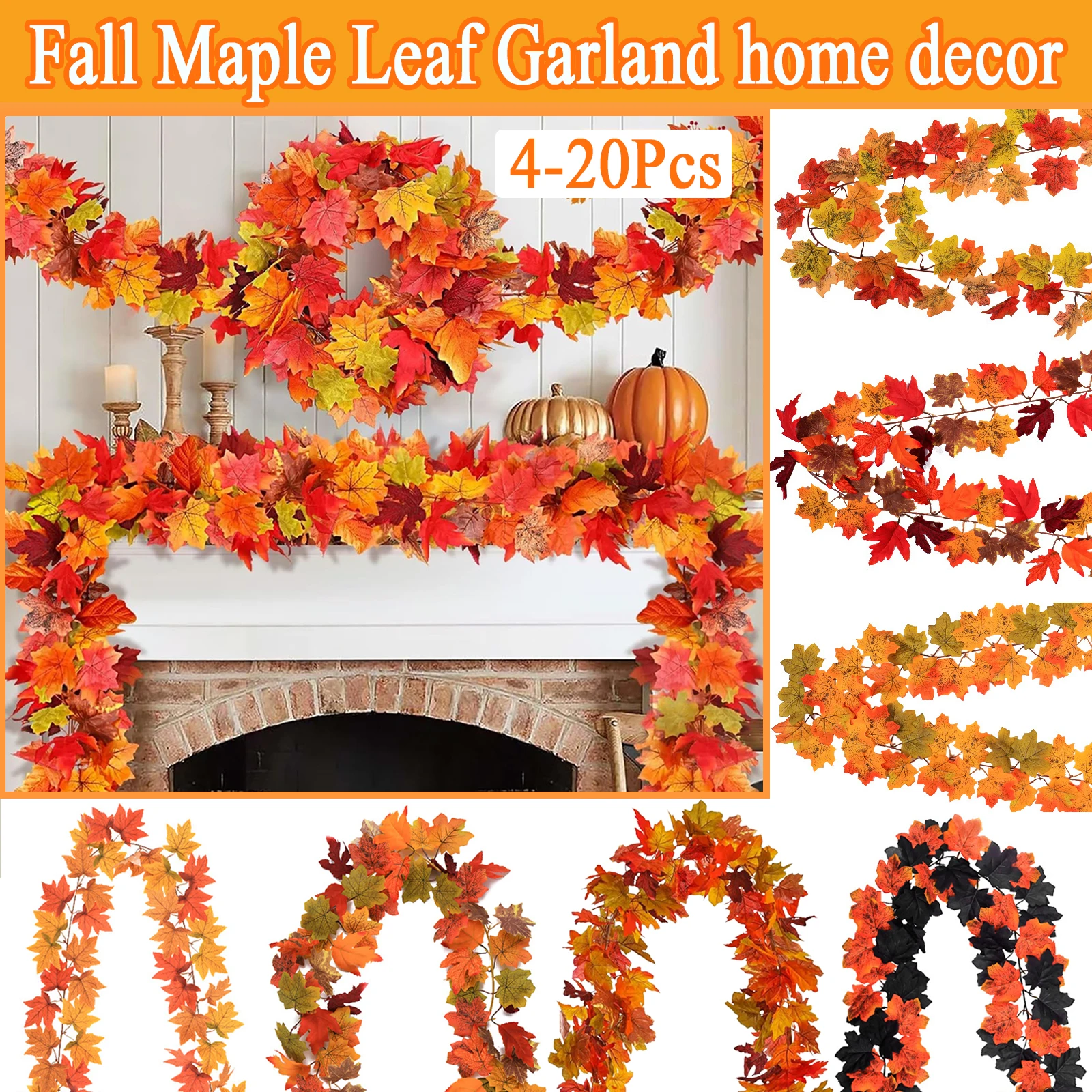 

4-20Pcs Artificial Fall Maple Leaf Garland Fake Fall Leaves Autumn Hanging Vine For Thanksgiving Autumn Harvest Halloween Decor