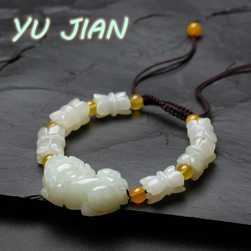 Exquisite Hetian Jade Pixiu Bracelet Carved Ladies Men Fashion Amulet Jadeite Jewelry Natural Gemstone Bangle